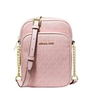 Michael Kors Jet Set Travel Medium Logo Crossbody Bag Dark Powder Blush